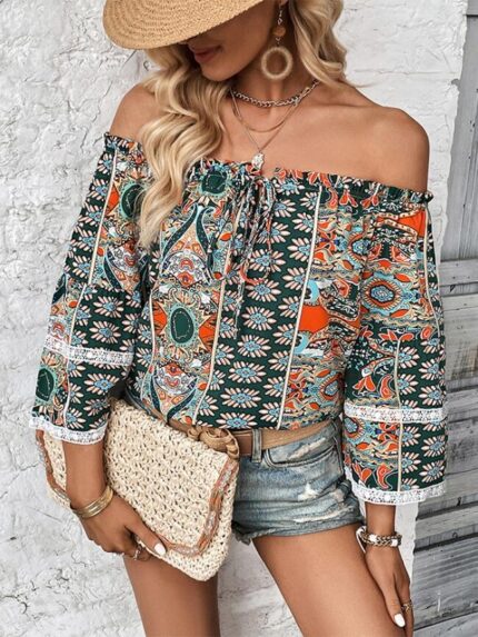 Wholesale Ethnic Print Off Shoulder Blouse