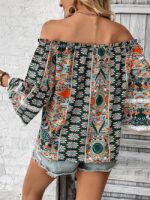 Wholesale Ethnic Print Off Shoulder Blouse