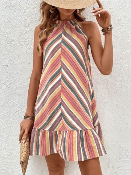 Wholesale Fashion Striped Halter Neck Dress