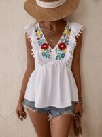 Wholesale Floral Embroidery Sleeveless Top