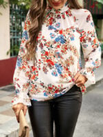 Wholesale Floral Long Sleeve Turtleneck Blouse