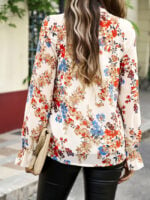 Wholesale Floral Long Sleeve Turtleneck Blouse