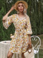 Wholesale Floral Panel V-Neck Layered Dress