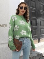 Wholesale Floral Pattern Crew Neck Sweater