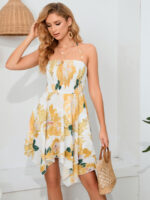 Wholesale Floral Print Backless Irregular Hem Dress