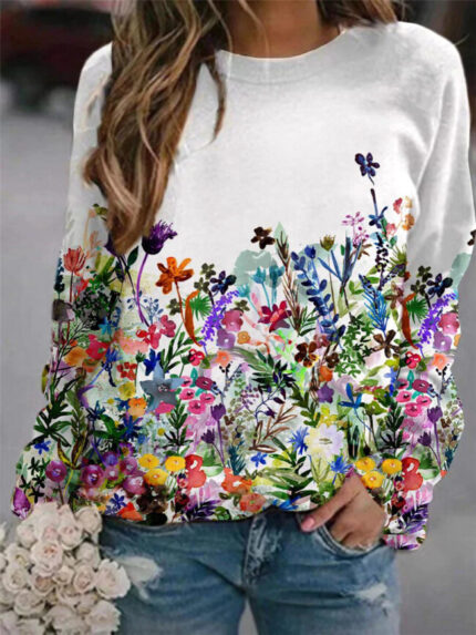 Wholesale Floral Print Long Sleeve Casual Sweatshirt