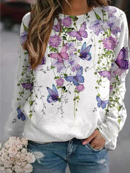 Wholesale Floral Print Long Sleeve Sweatshirt