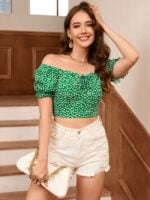 Wholesale Floral Puff Sleeve Cropped Top