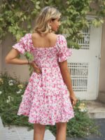 Wholesale Floral Ruffle Square Neck Dress