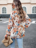 Wholesale Floral V-neck Ruffle Sleeves Blouse