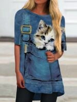 Wholesale Fun Cat Print Long Sleeve T-Shirt