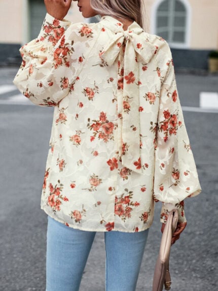 Wholesale High Neck Puff Sleeve Elegant Blouse