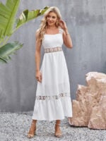 Wholesale Hollow Lace Panel Square Neck Sleeveless Dress