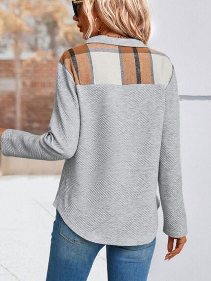 Wholesale Long Sleeved Check Panel Sweatshirt