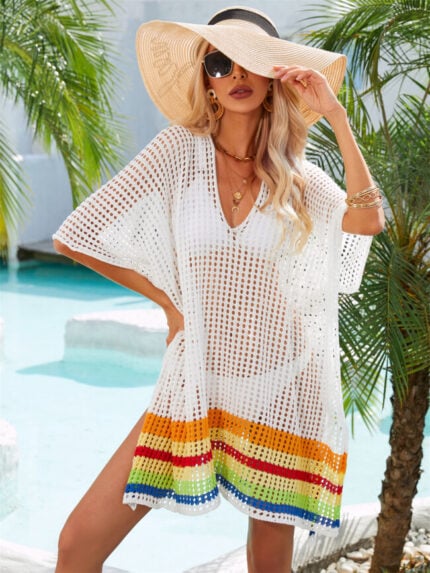 Wholesale Loose Stripe Panel Cutout Beach Bikini Cover Up