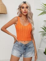 Wholesale Orange Sexy Cropped Knit Tank Top