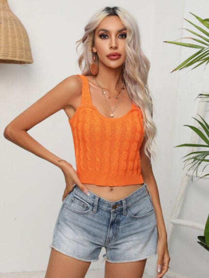 Wholesale Orange Sexy Cropped Knit Tank Top