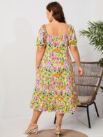 Wholesale Plus Floral Square Neck Ruffle Dress