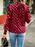 Wholesale Polka Dot Puff Sleeve Pleated Blouse