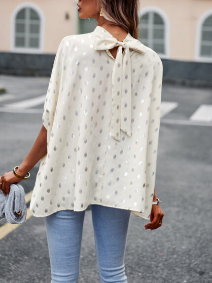 Wholesale Polka Dot Turtleneck Dolman Sleeve Blouse