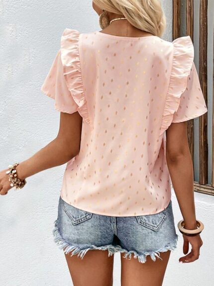 Wholesale Polka Dot V-neck Ruffle Blouse