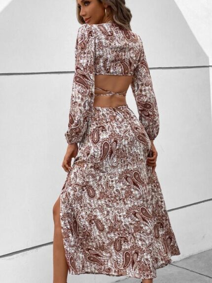 Wholesale Printed Puff Sleeve Two-Piece Dress