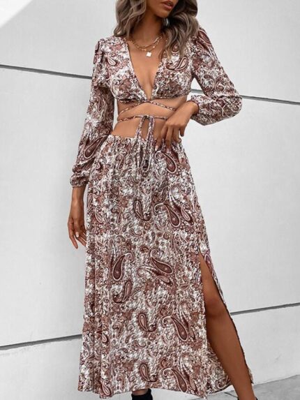 Wholesale Printed Puff Sleeve Two-Piece Dress