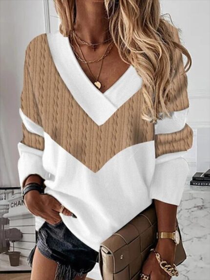 Wholesale Printed V-neck Long Sleeved T-shirt