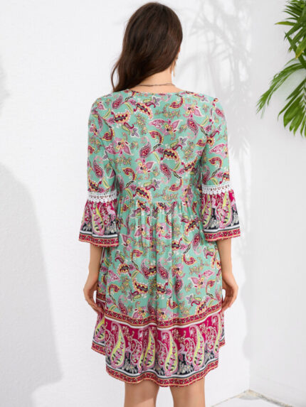 Wholesale Retro Bohemian Print Mini Dress