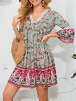 Wholesale Retro Bohemian Print Mini Dress