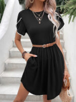 Wholesale Round Neck High Waist Short Sleeve Dress