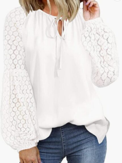 Wholesale Round Neck Long Sleeve Lace Panel T-Shirt