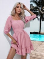 Wholesale Ruffle Square Neck High Waist Dress