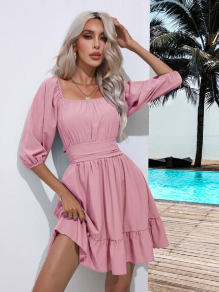 Wholesale Ruffle Square Neck High Waist Dress