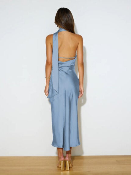 Wholesale Sexy Satin Open Back Slit Dress