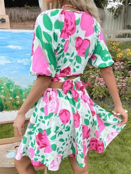 Wholesale Sexy V Neck High Waist Floral Dress