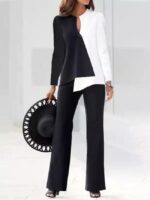 Wholesale Simple Color-block V-neck Two-piece Suit