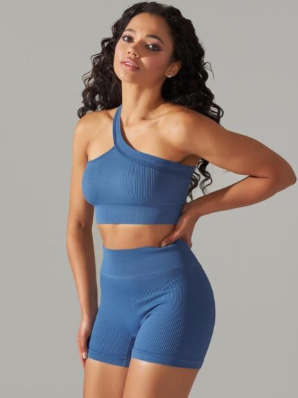 Wholesale Slanted Shoulder Short Yoga Set