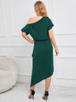 Wholesale Sloping Shoulder Solid Color Top And Skirt Suit