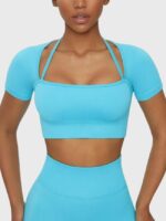 Wholesale Solid Color Cropped Short Sleeve Yoga Top