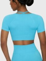 Wholesale Solid Color Cropped Short Sleeve Yoga Top