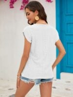 Wholesale Solid Color Cutout Short Sleeve T-Shirt