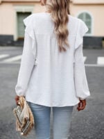 Wholesale Solid Color Ruffle Puff Sleeve Blouse