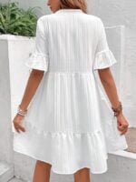 Wholesale Solid Color V Neck Ruffle Dress