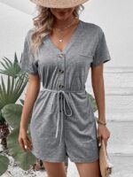 Wholesale Solid Color V-neck Pocket Jumpsuit