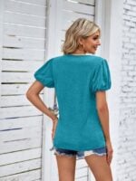 Wholesale Solid Color V-neck Puff Sleeve T-shirt