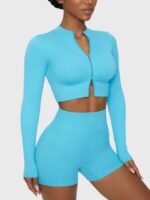 Wholesale Solid Color Zipper Long Sleeve Yoga Top