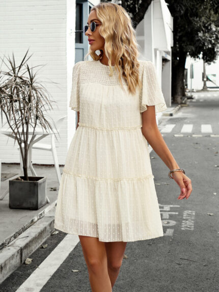 Wholesale Solid Round Neck Loose Mini Dress