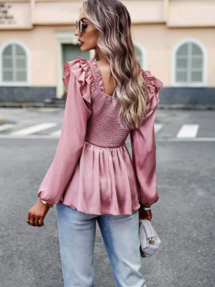 Wholesale Square Neck Puff Sleeve Blouse