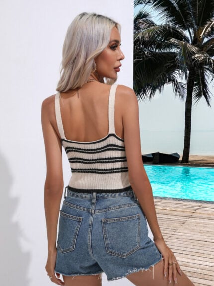 Wholesale Stripe Cropped Knit Tank Top